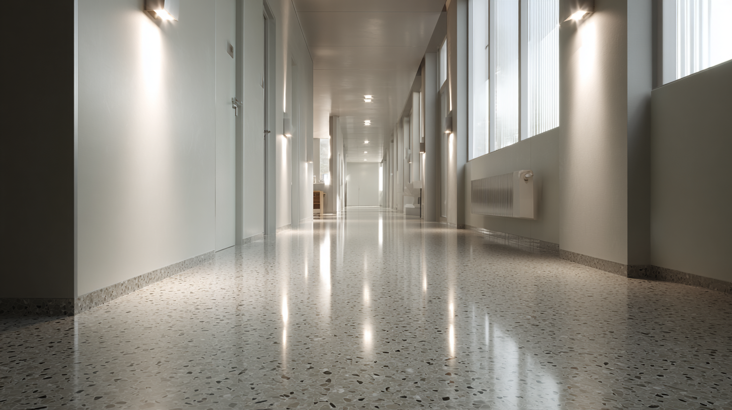 Moderner Flur mit stromerzeugendem PiezoTerrazzo-Boden, LED-Sockelleuchten leuchten automatisch beim Betreten